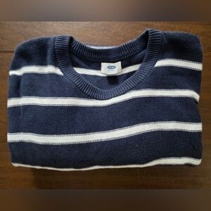 Old Navy Navy and White Striped Crewneck Sweater